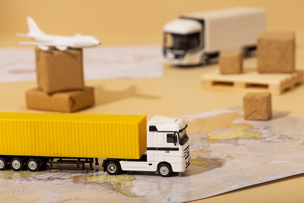 Image shows truck and logistics, our sustainable journey