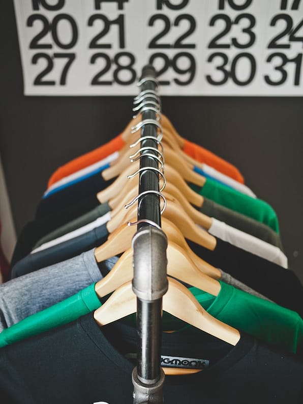 colourful casual shirts hanging in a line
