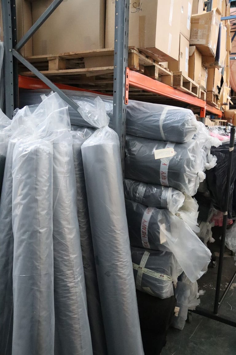 Our Fabric collection stored in manufacturing hub unit room 3